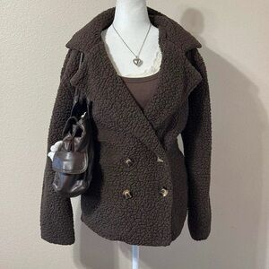 Elegant Brown Double-Breasted Teddy Blazer